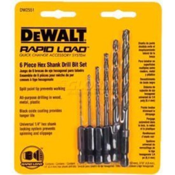 Dewalt DeWALT® Rapid Load® Quick Change Bit Set, DW2551, 1/16"-1/4" Hex Shank, 6 Pieces DW2551